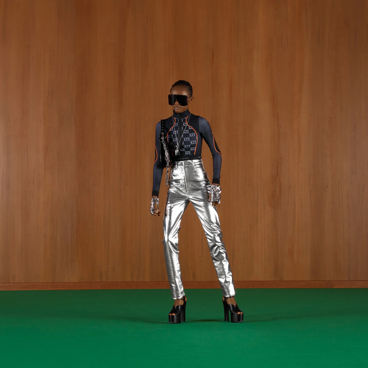 Metallic stretch denim pants - 3