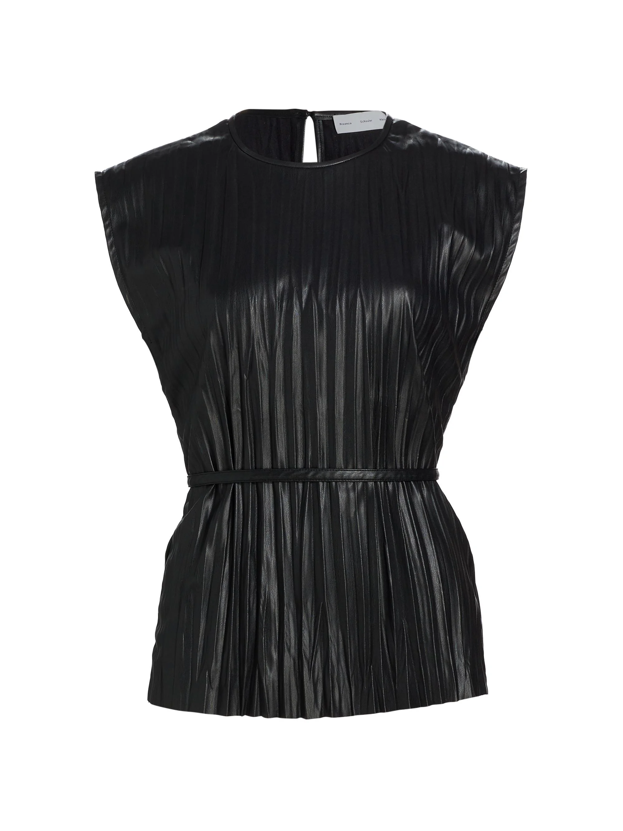 Women's Lyra Pleated Faux Leather Top - Black - 1