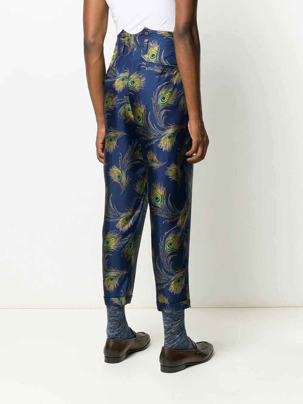 peacock print tailored trousers - 4