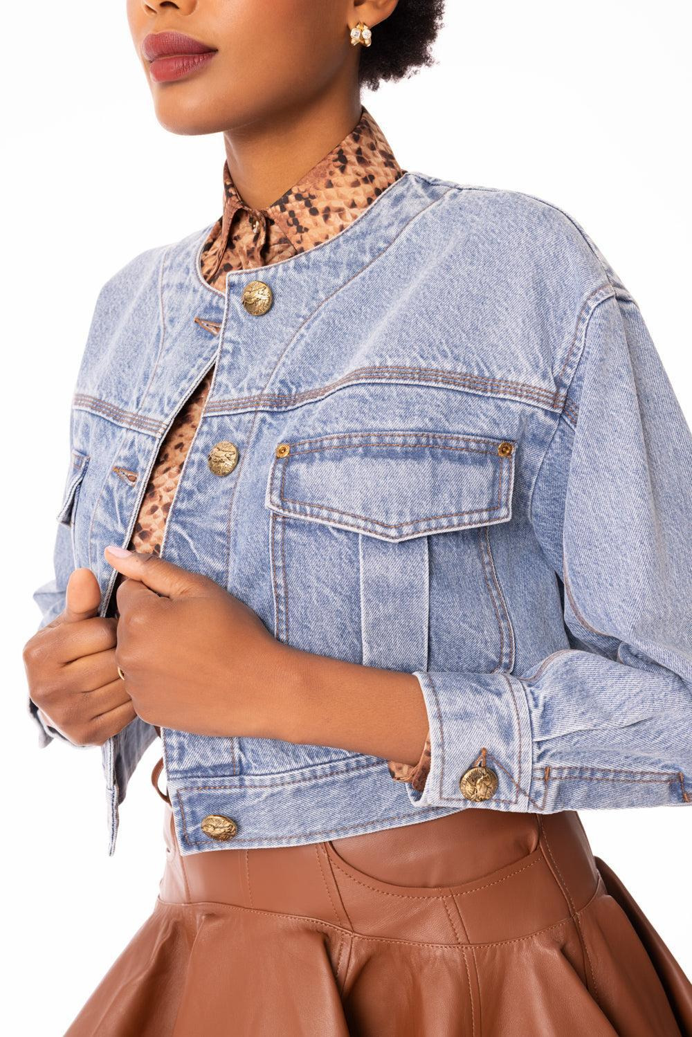 Denim Cropped Jacket - 3