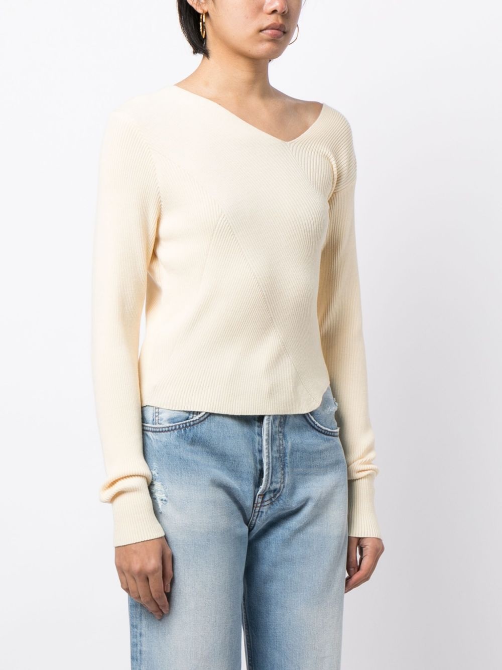 asymmetric-design ribbed-knit jumper - 3