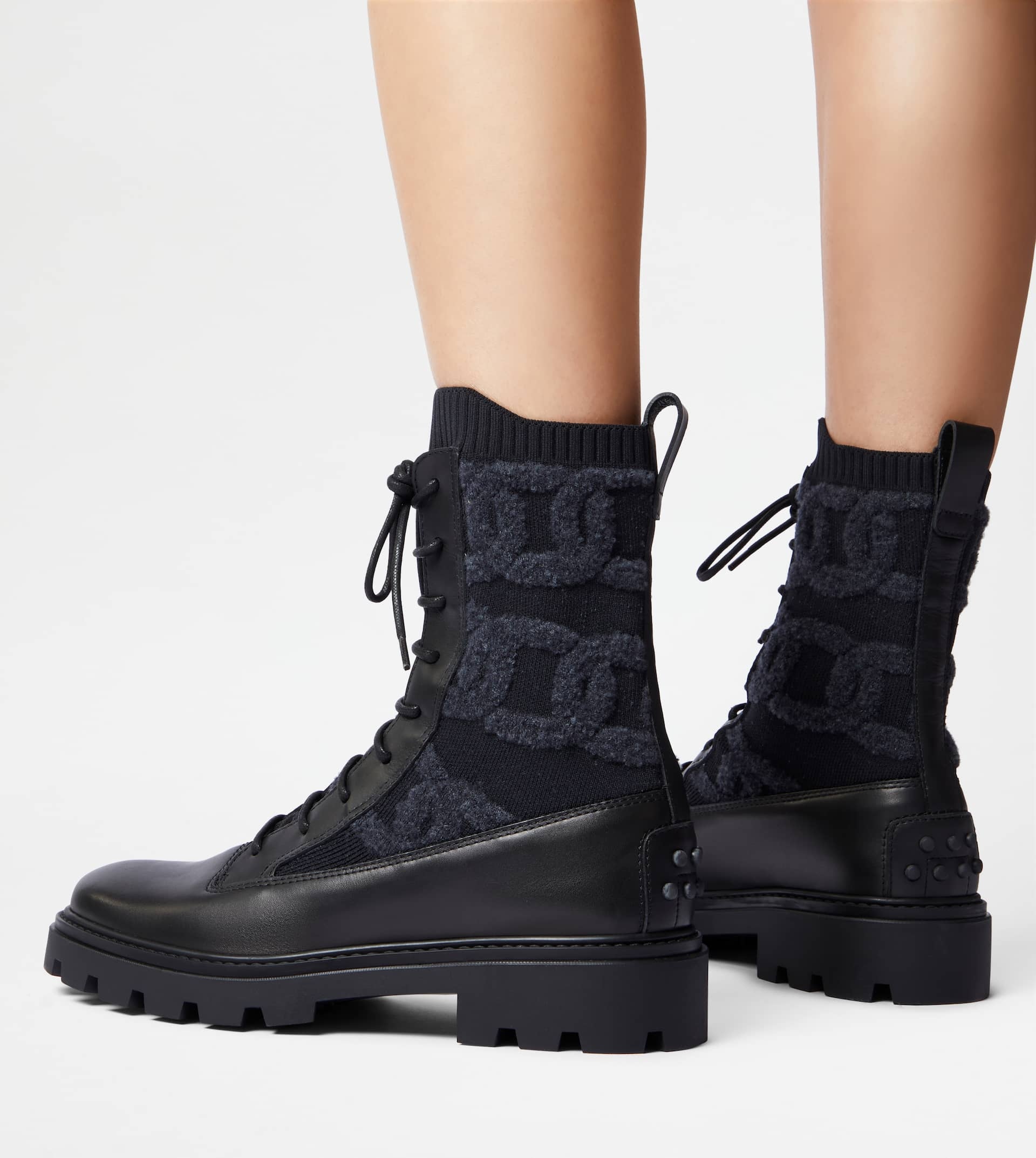KATE COMBAT BOOTS IN FABRIC AND LEATHER - BLACK - 2