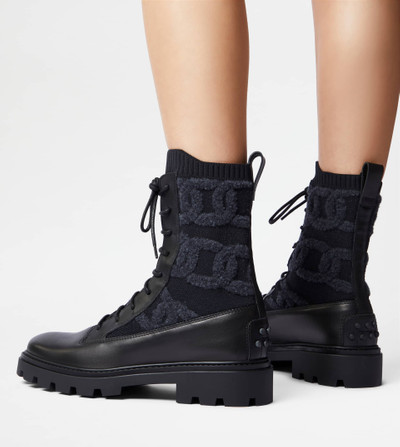 Tod's KATE COMBAT BOOTS IN FABRIC AND LEATHER - BLACK outlook