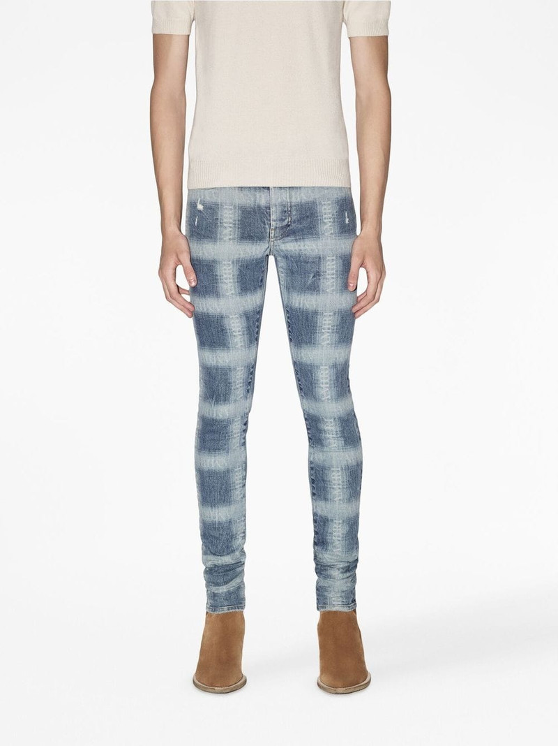 AMIRI logo plaid-print skinny jeans outlook