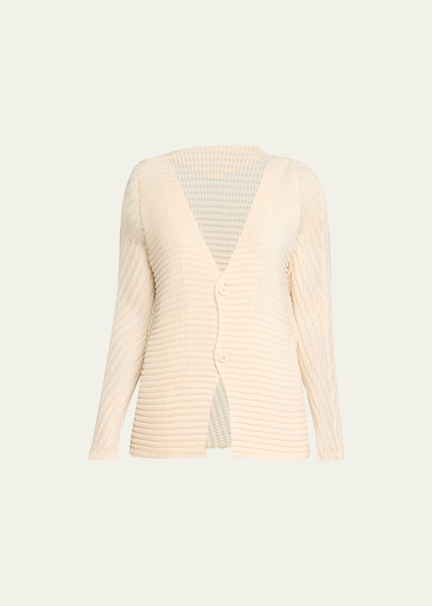 Wool Like Pleats V-Neck Cardigan - 1