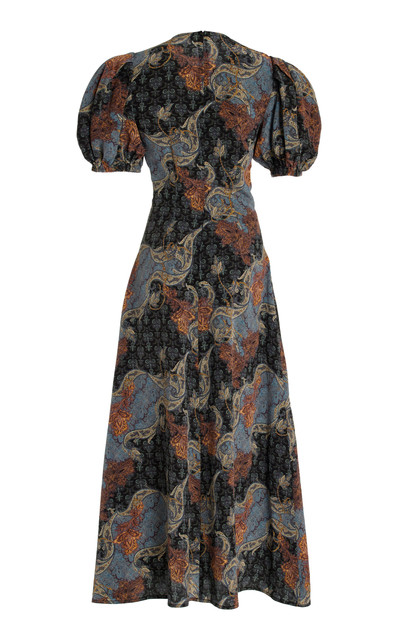 ULLA JOHNSON Calais Puff Sleeve Silk Midi Dress navy outlook