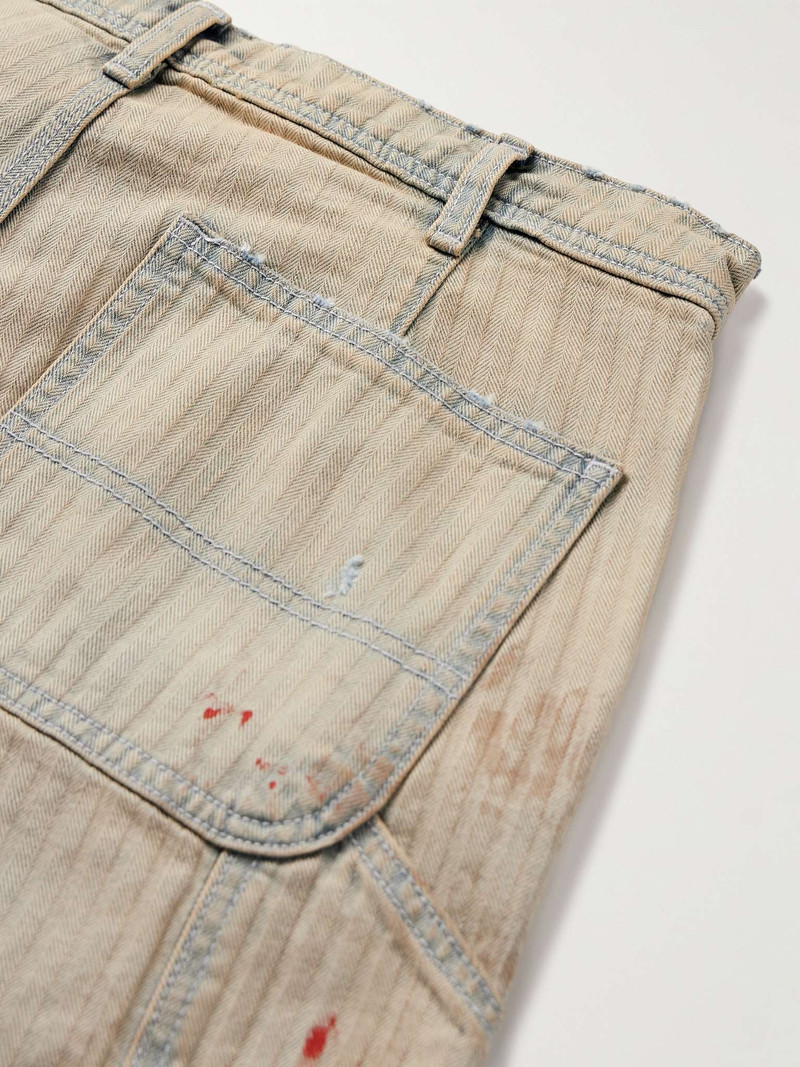 Straight-Leg Paint-Splattered Distressed Herringbone Jeans 5