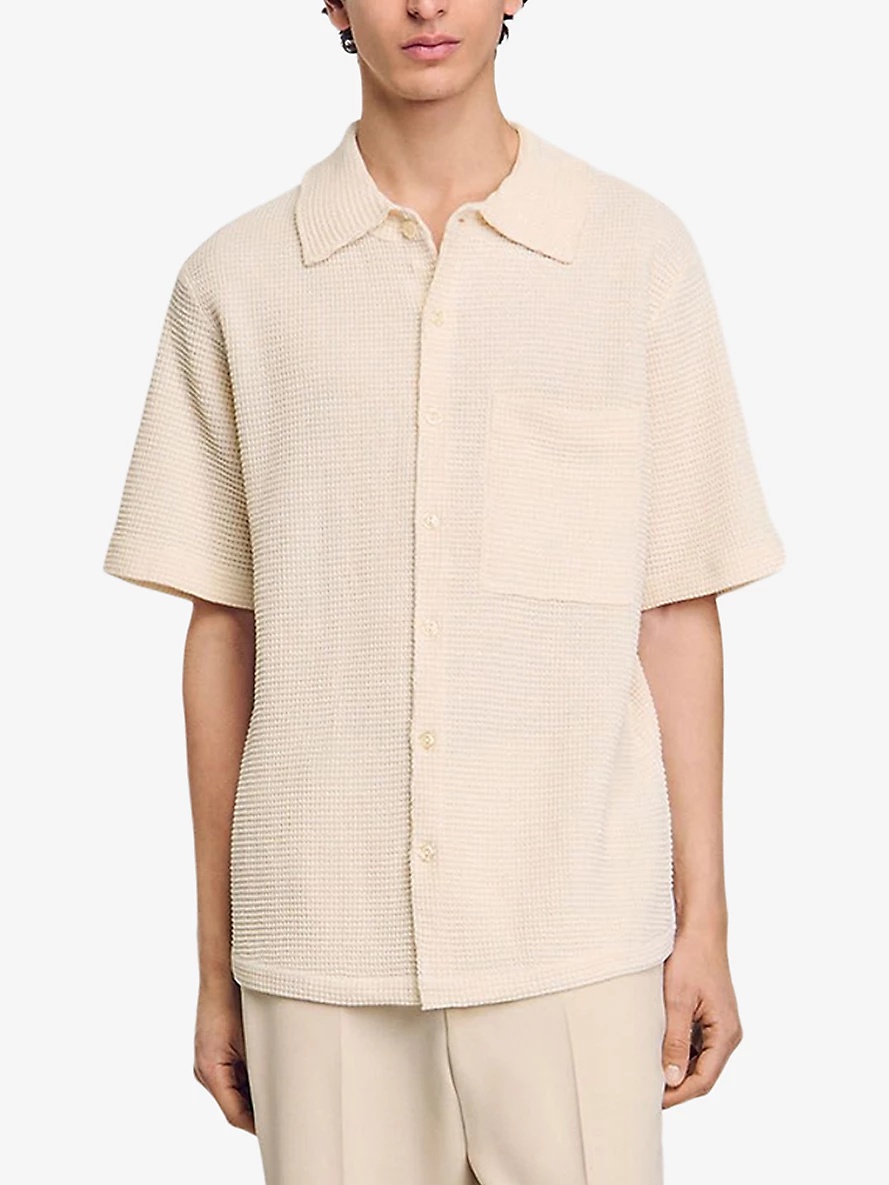 Button-Down Short-Sleeve Waffle Shirt - 3