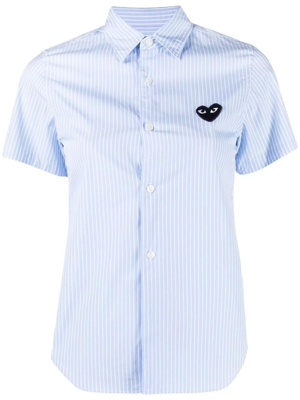 short-sleeved heart-embroidery pinstriped shirt - 1