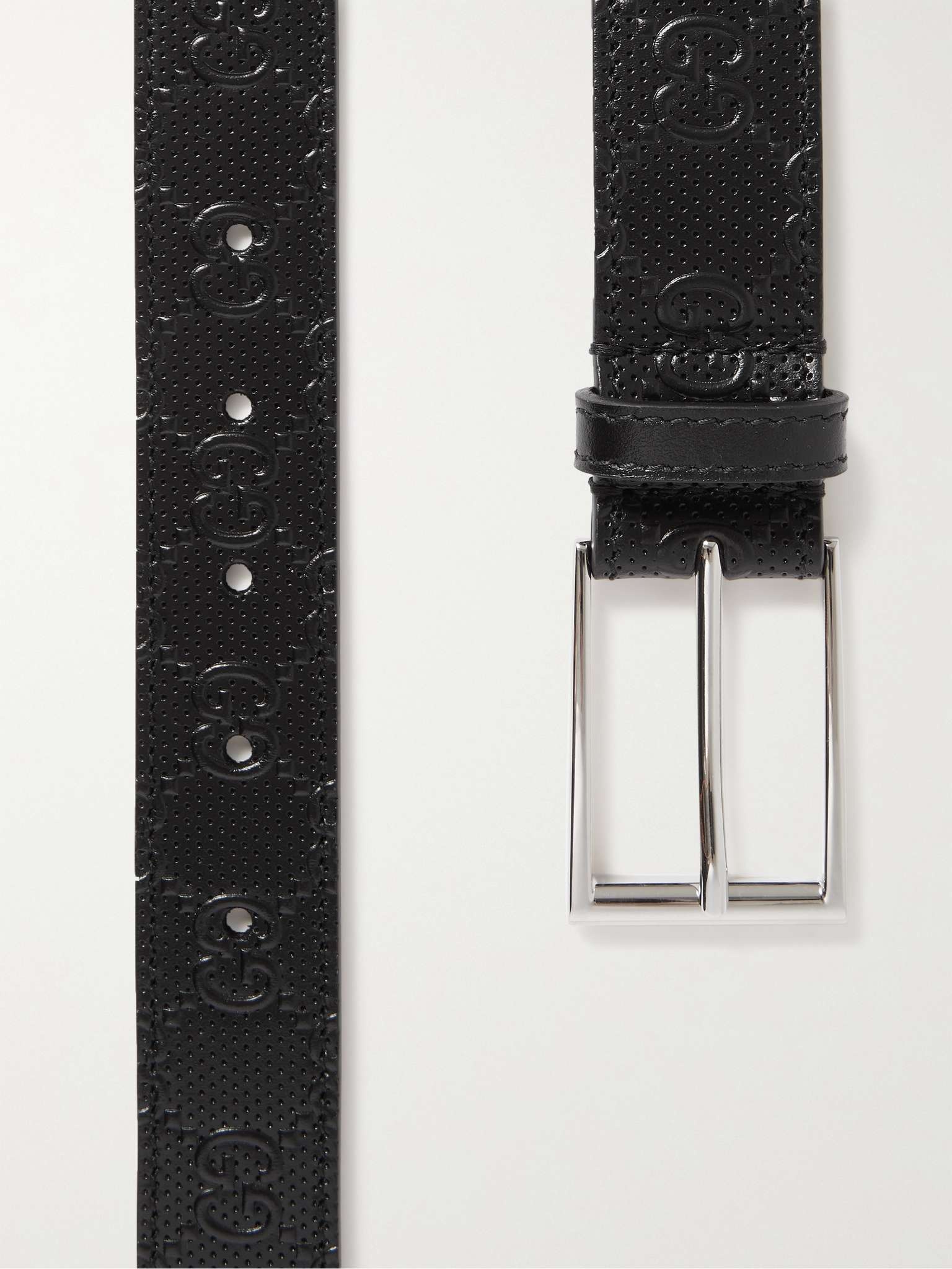 3cm Logo-Embossed Perforated Leather Belt - 3