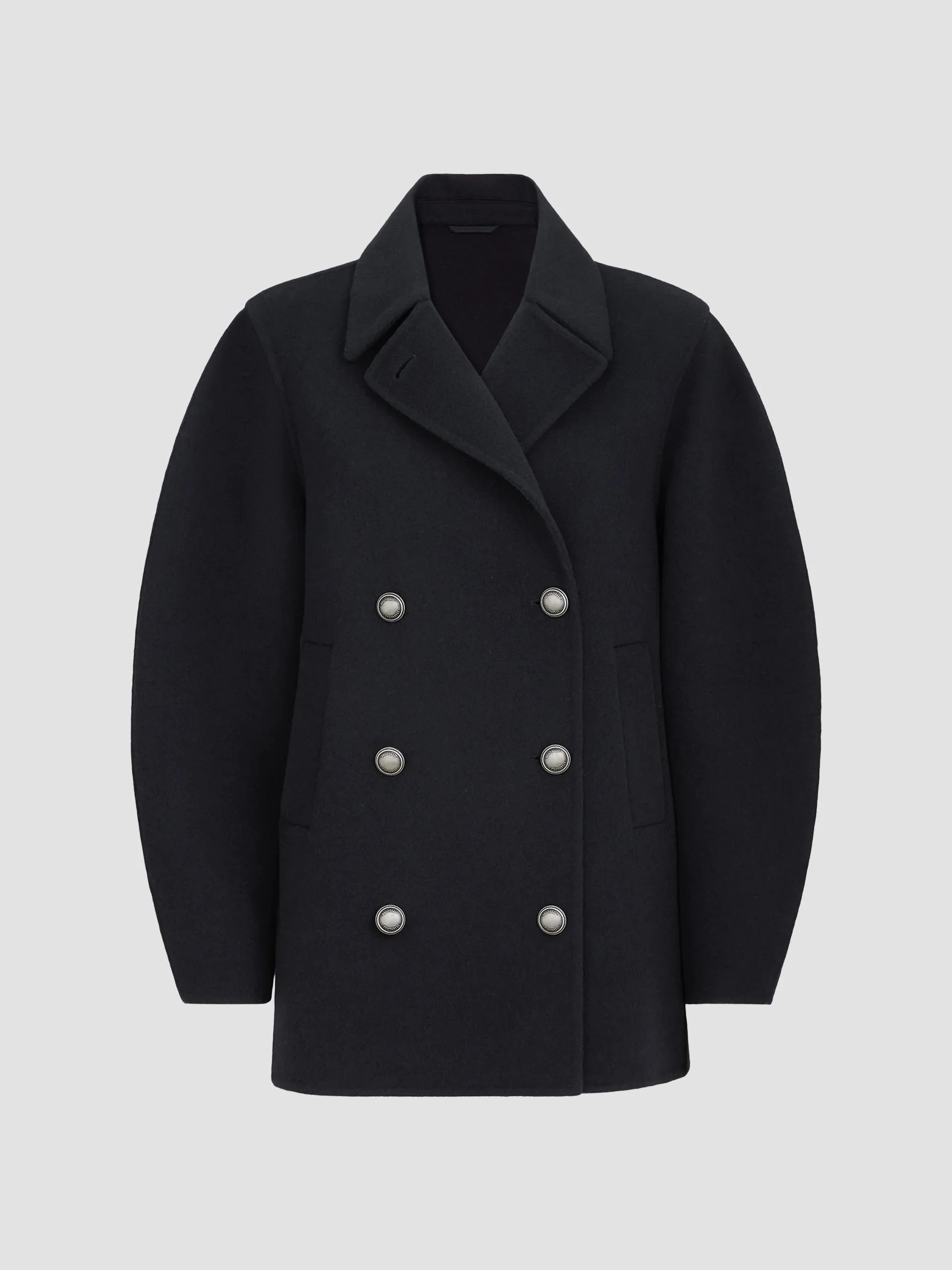 Women's Hand-Crafted Pea Coat in Virgin Wool and Cashmere Double Cloth with Monili - Cobalt - 1