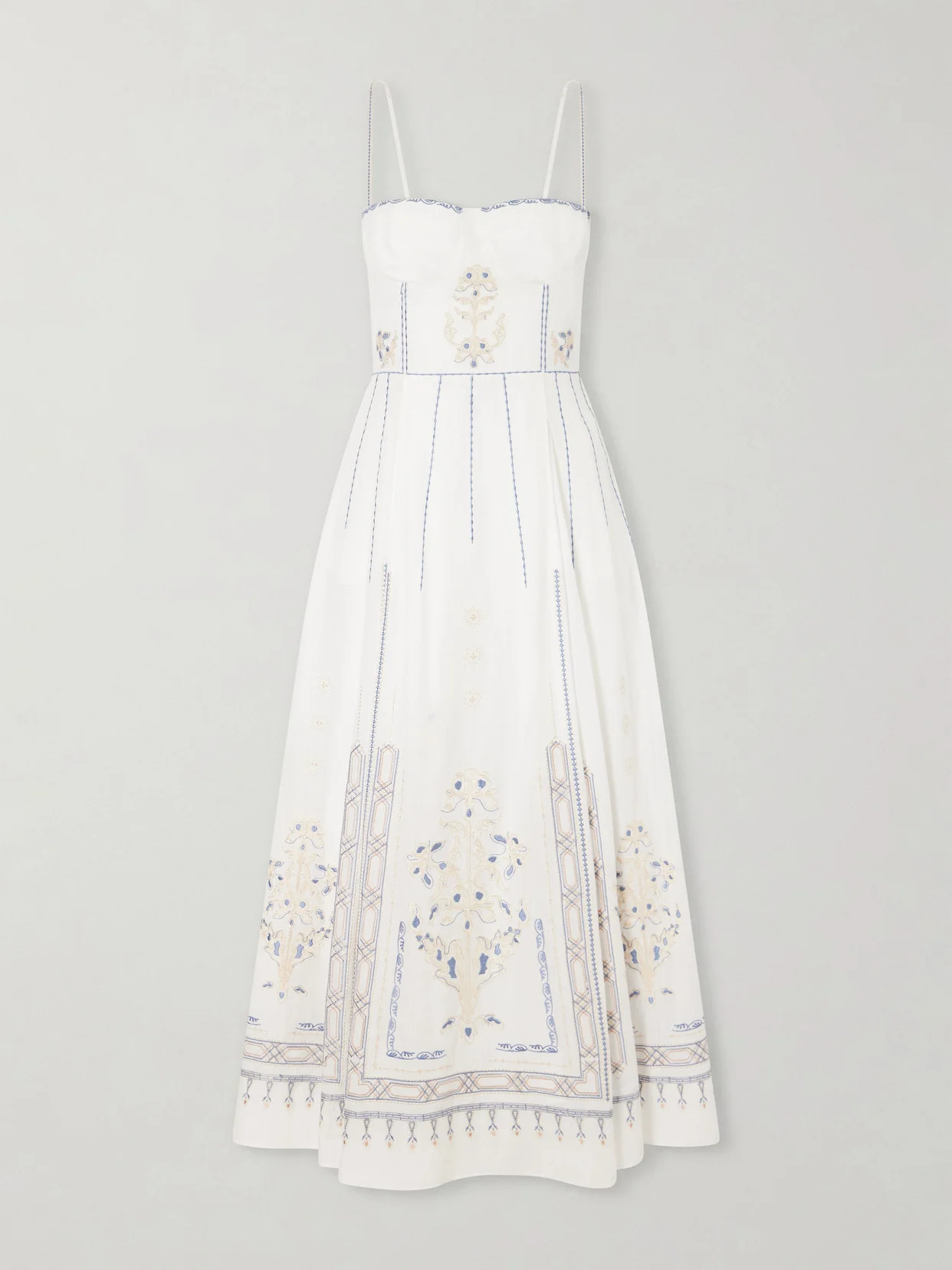 Valya Embroidered Pleated Cotton-poplin Midi Dress - 1