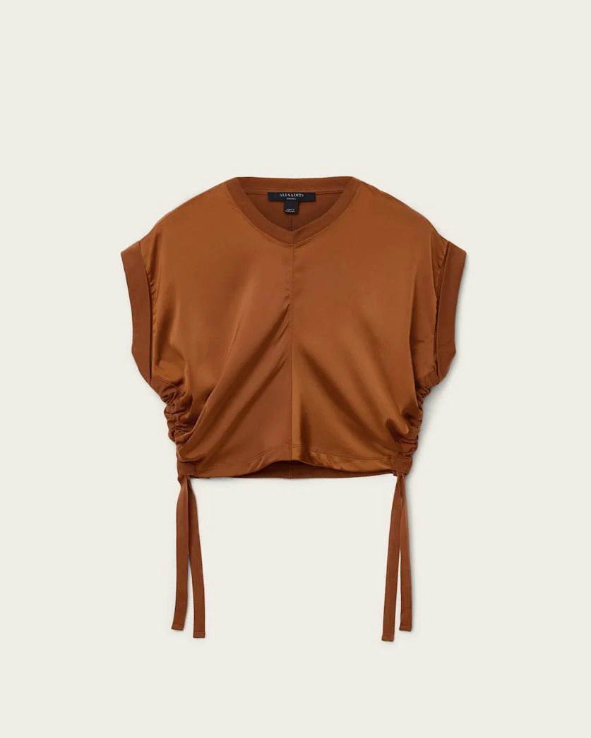 MIRA CROPPED SATIN DRAWCORD T-SHIRT - 1