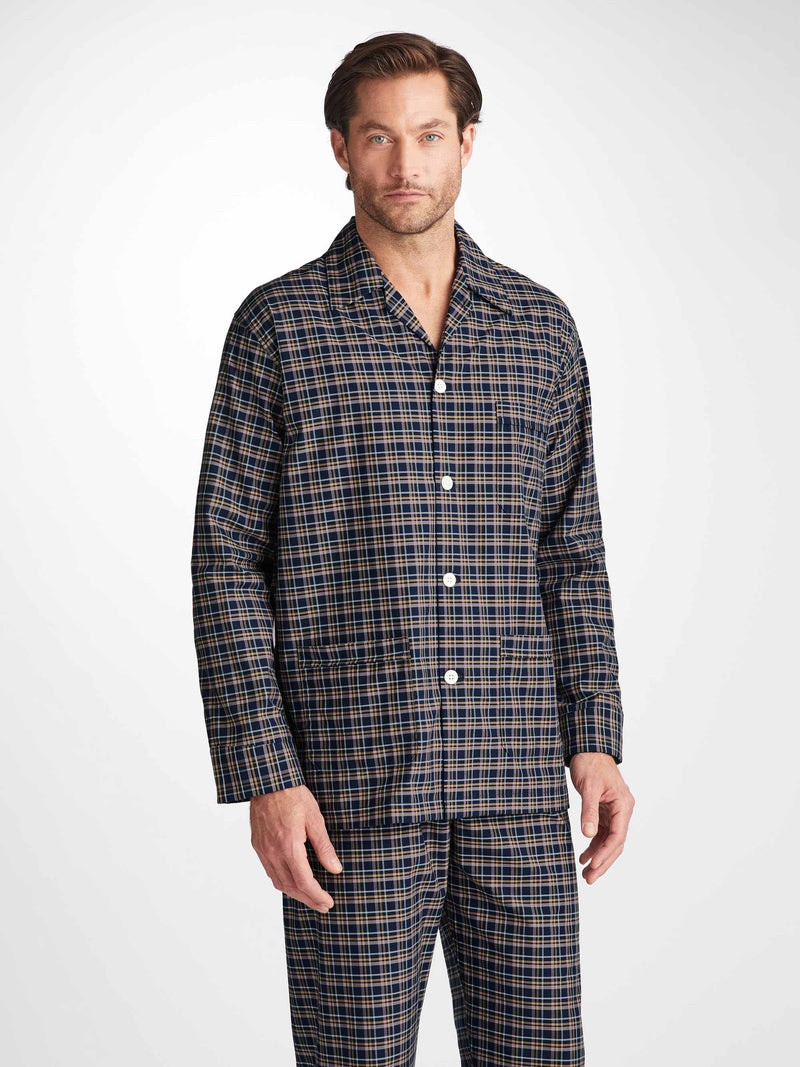 Derek Rose Men's Classic Fit Pyjamas Barker 37 Cotton Navy outlook