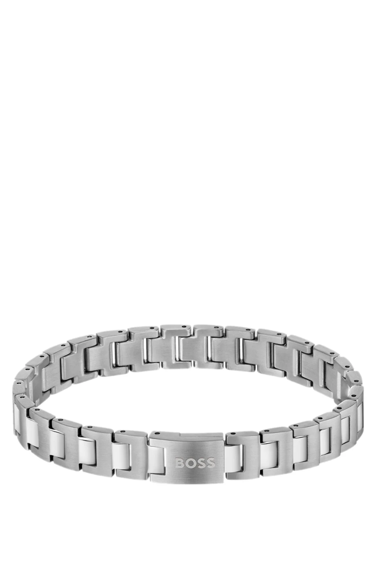 SILVER-TONE LINK CUFF WITH LOGO CLOSURE - 1