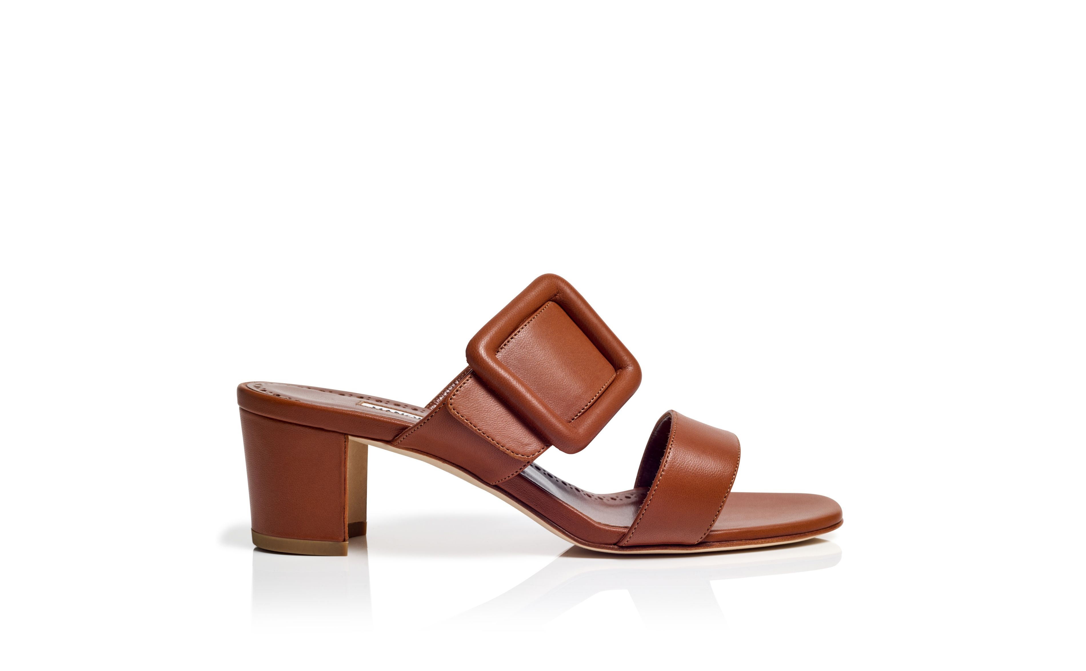 Brown Nappa Leather Open Toe Mules - 1