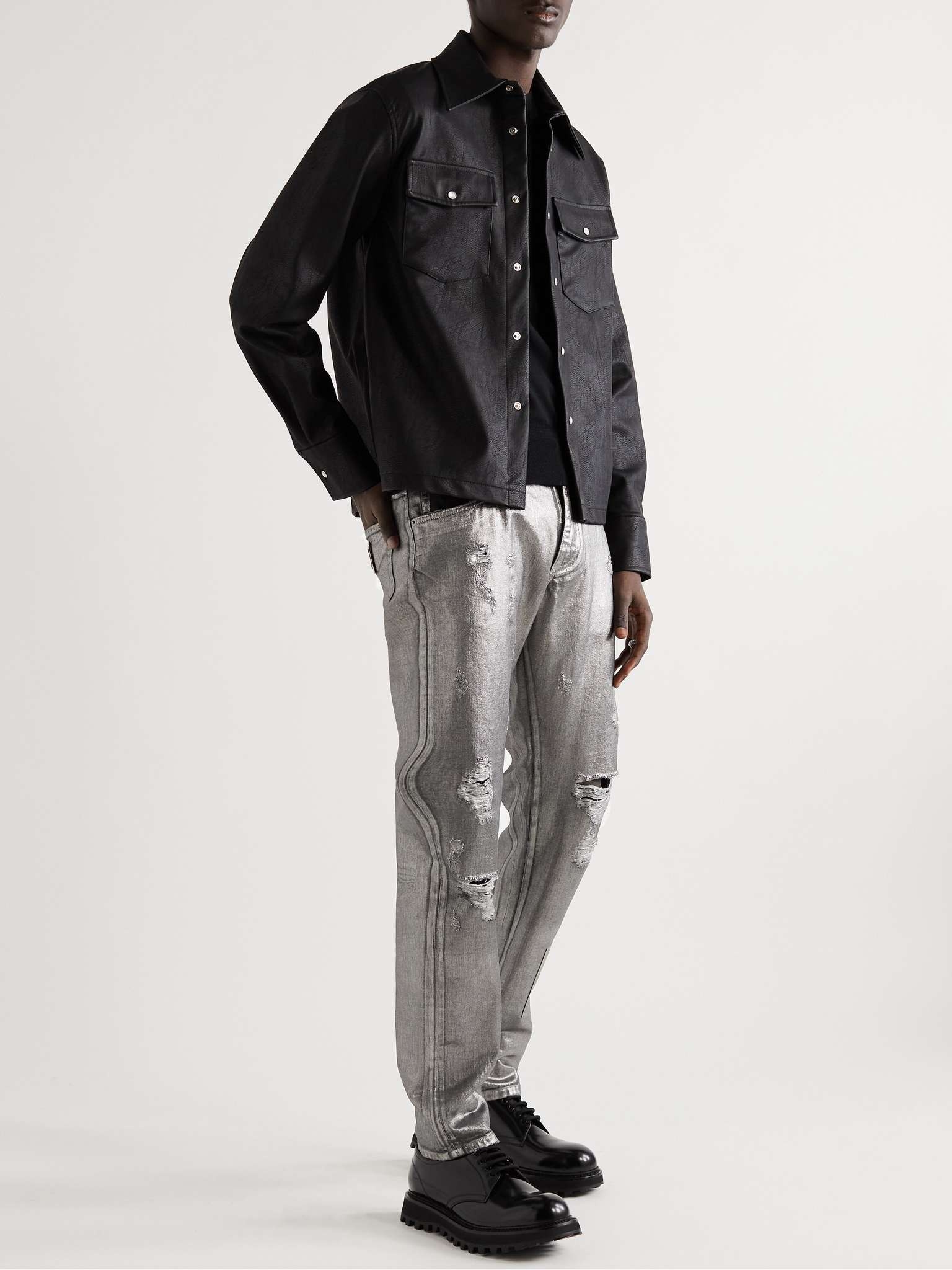 Straight-Leg Distressed Metallic Coated Jeans - 2