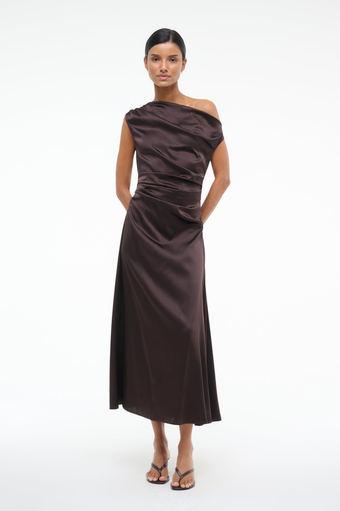STAUD PHARE SILK DRESS EARTH - 3