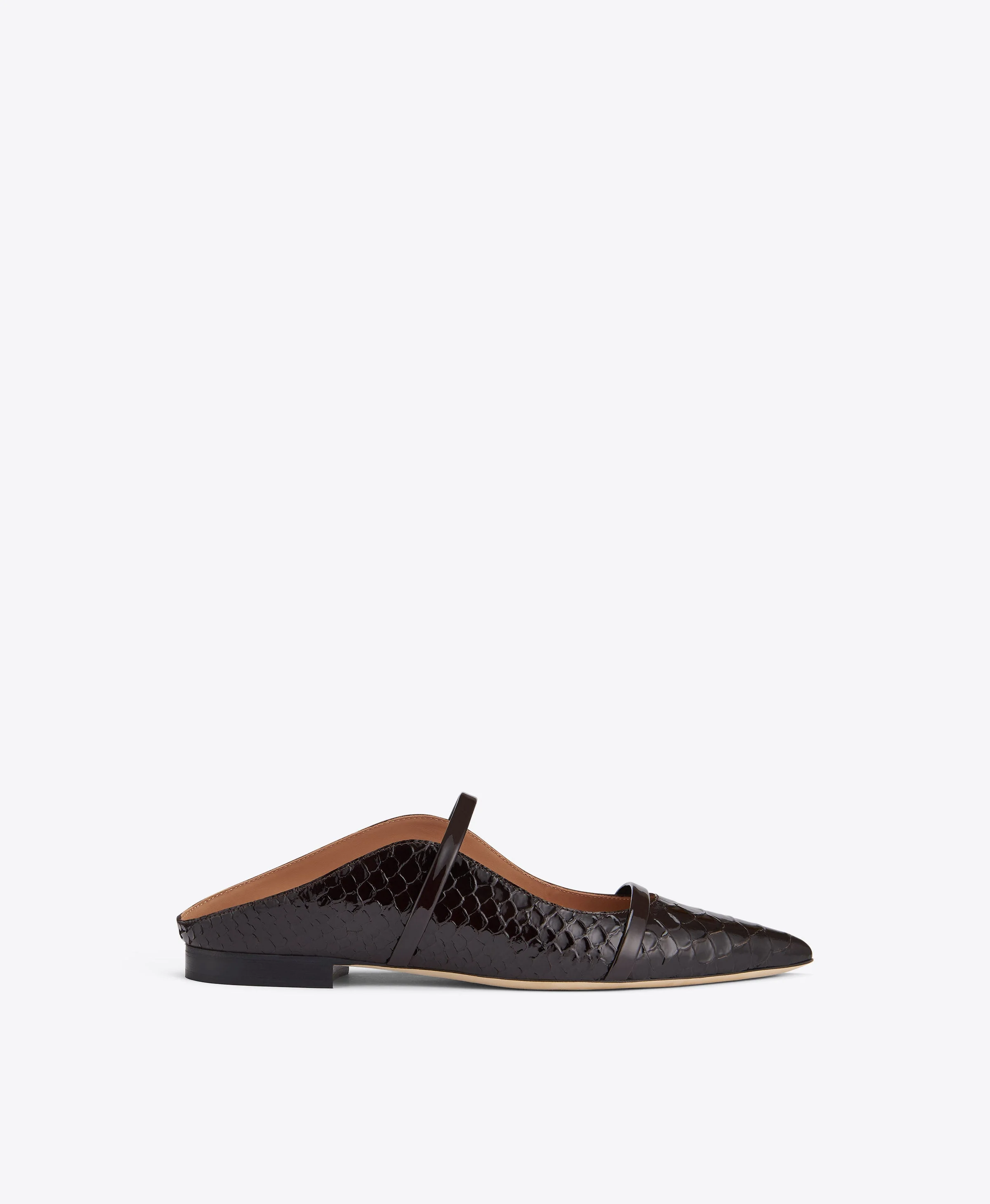 Maureen Dark Brown Embossed Leather Flat Mules - 1