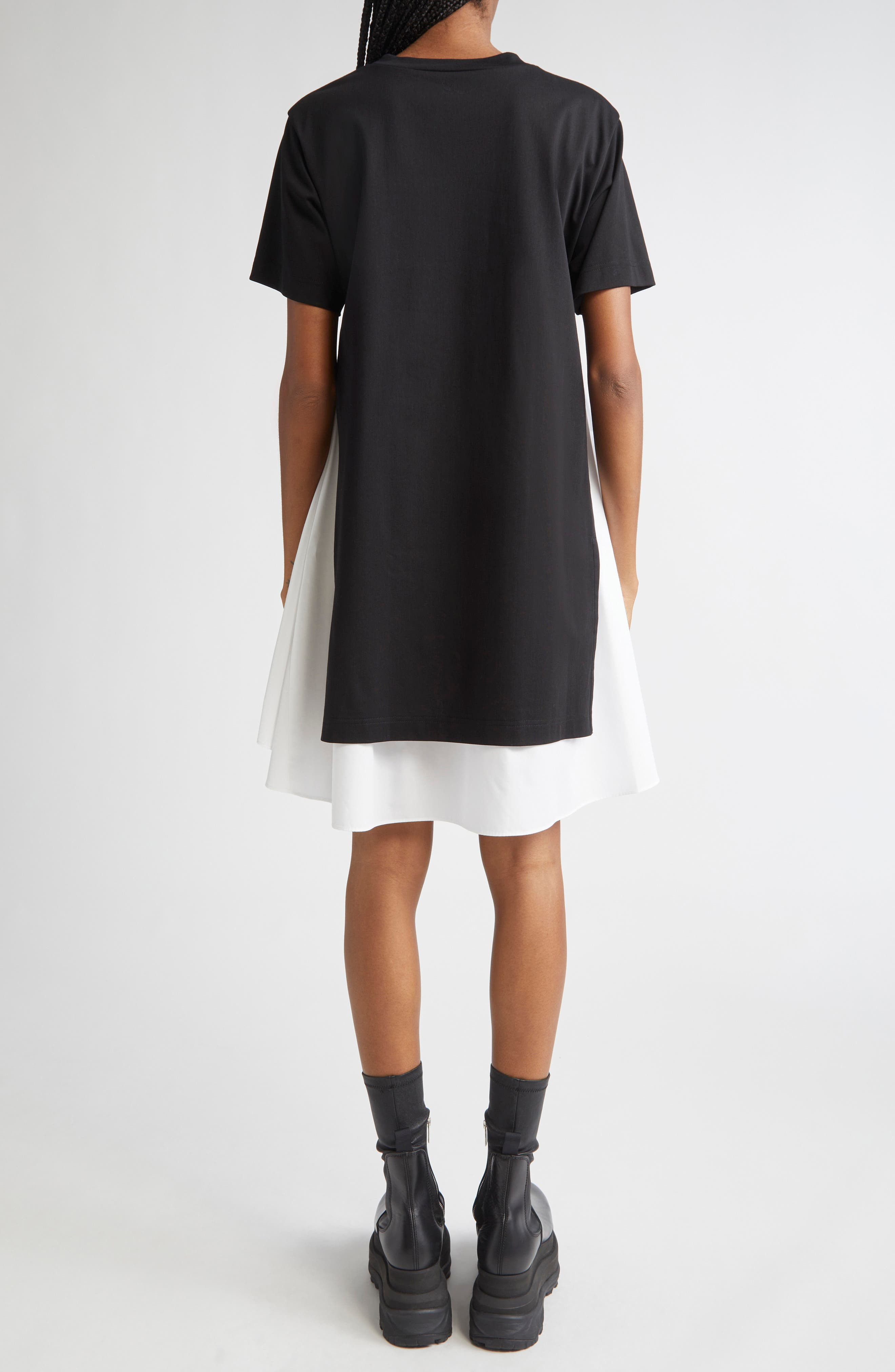 Sacai Mixed Media Poplin & Jersey Dress in Black/Off White at Nordstrom - 2
