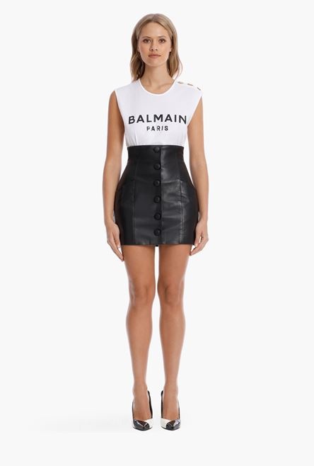 Short black leather high-waisted skirt - 4