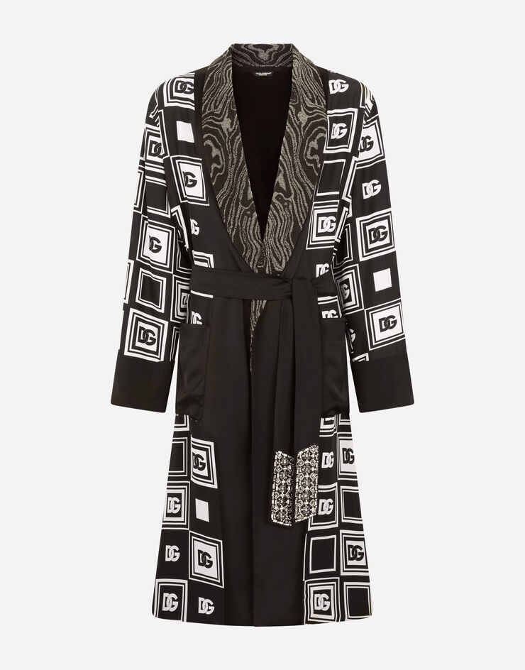 Silk robe with all-over DG print - 3