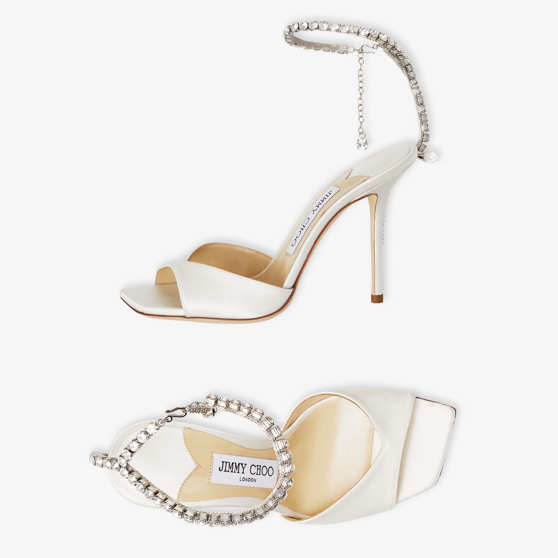 Saeda Sandal 100
Ivory Satin Sandals with Crystal Embellishment - 5