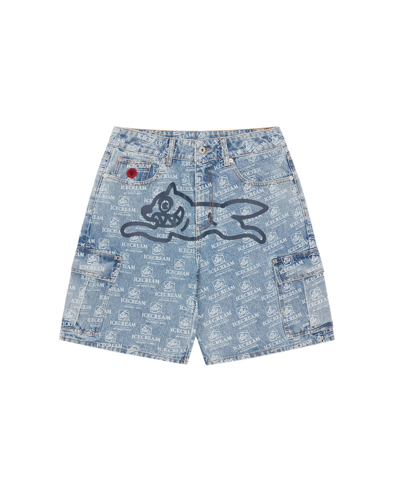 REPEAT PRINT DENIM CARGO SHORTS 1