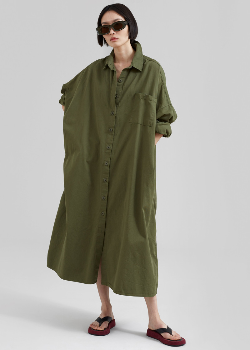 Kason Oversized Shirt Dress - Dark Olive 5