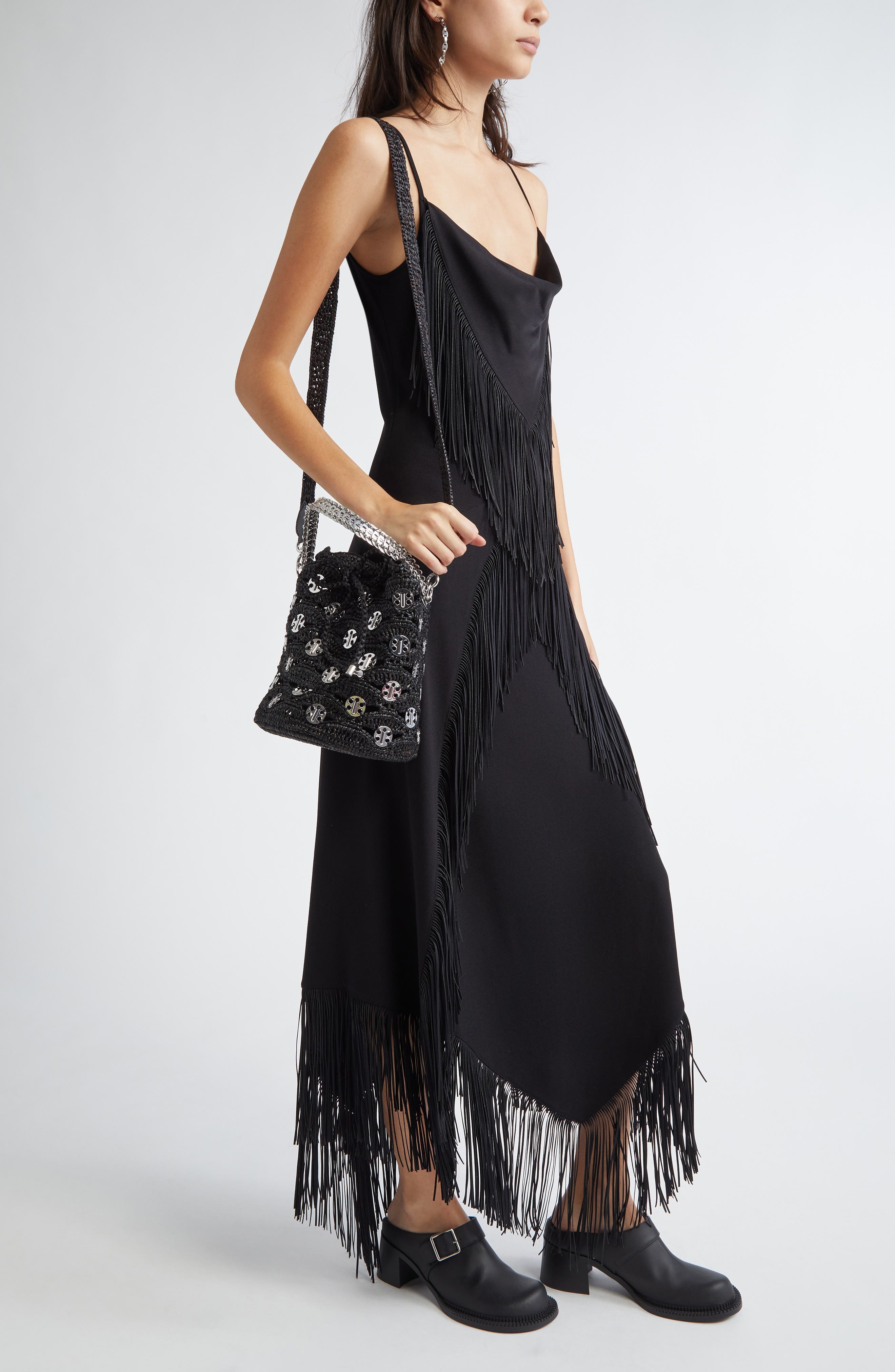 Rabanne Disc Raffia Bucket Bag in Black /Silver at Nordstrom - 3