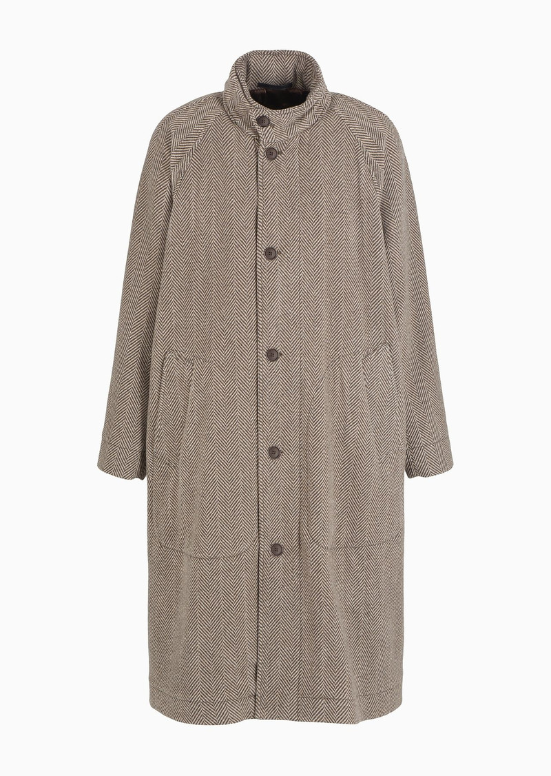 Long coat in chevron jacquard cashmere-blend cloth 1