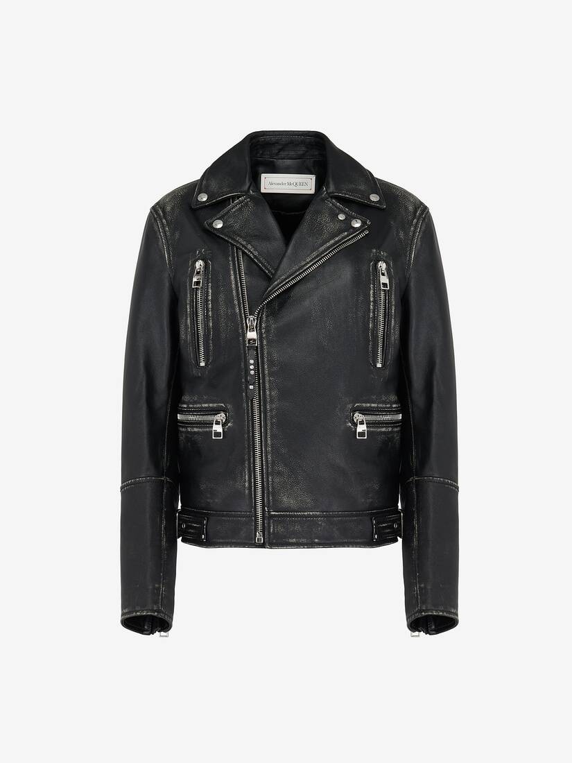 Men's Leather Biker Jacket in Black/ivory - 1