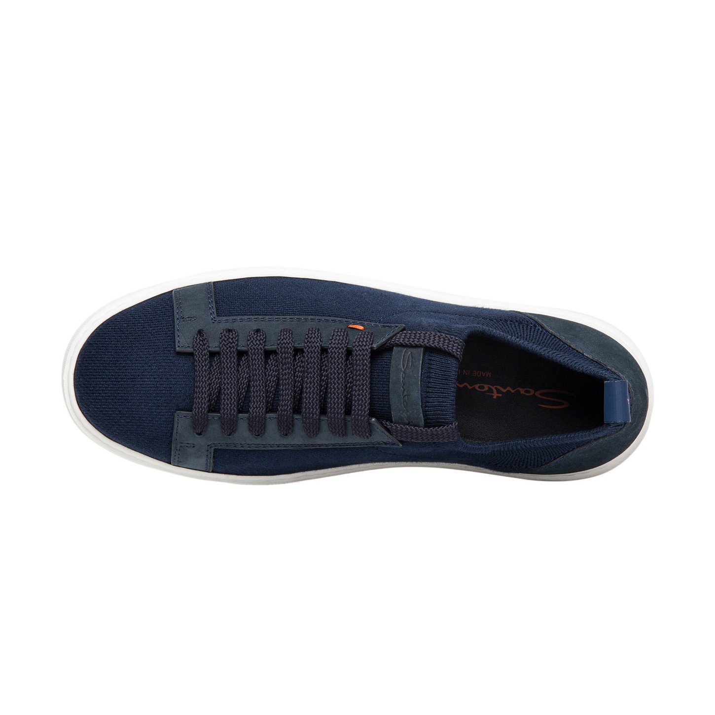 Men's blue nubuck and stretch knit sneaker - 4