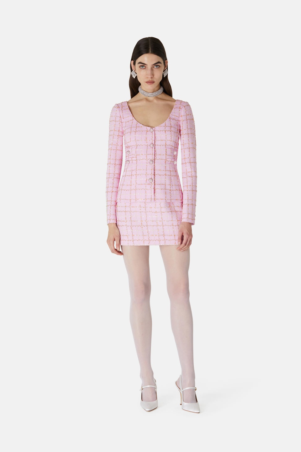 SEQUIN CHECKED TWEED MINI SKIRT - 4