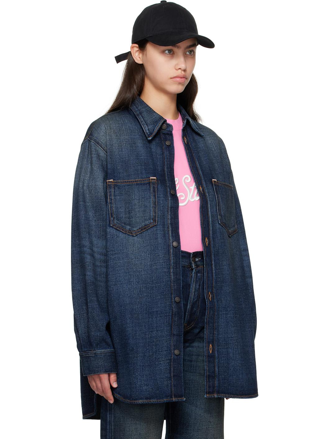 Blue Button-Up Denim Shirt - 2