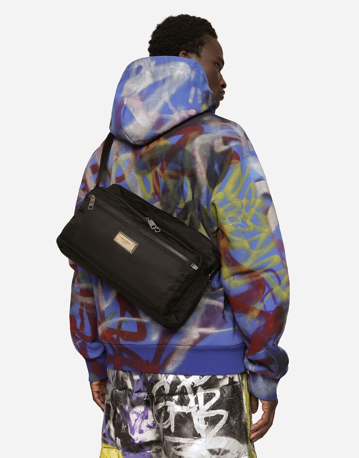 Nylon and calfskin nappa Nero Sicilia DNA bag - 3