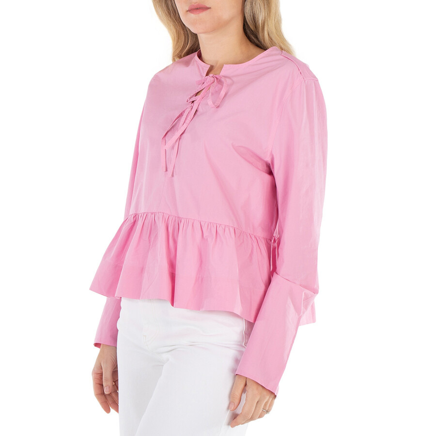 Ganni Orchid Smoke Tie String Peplum Blouse - 2