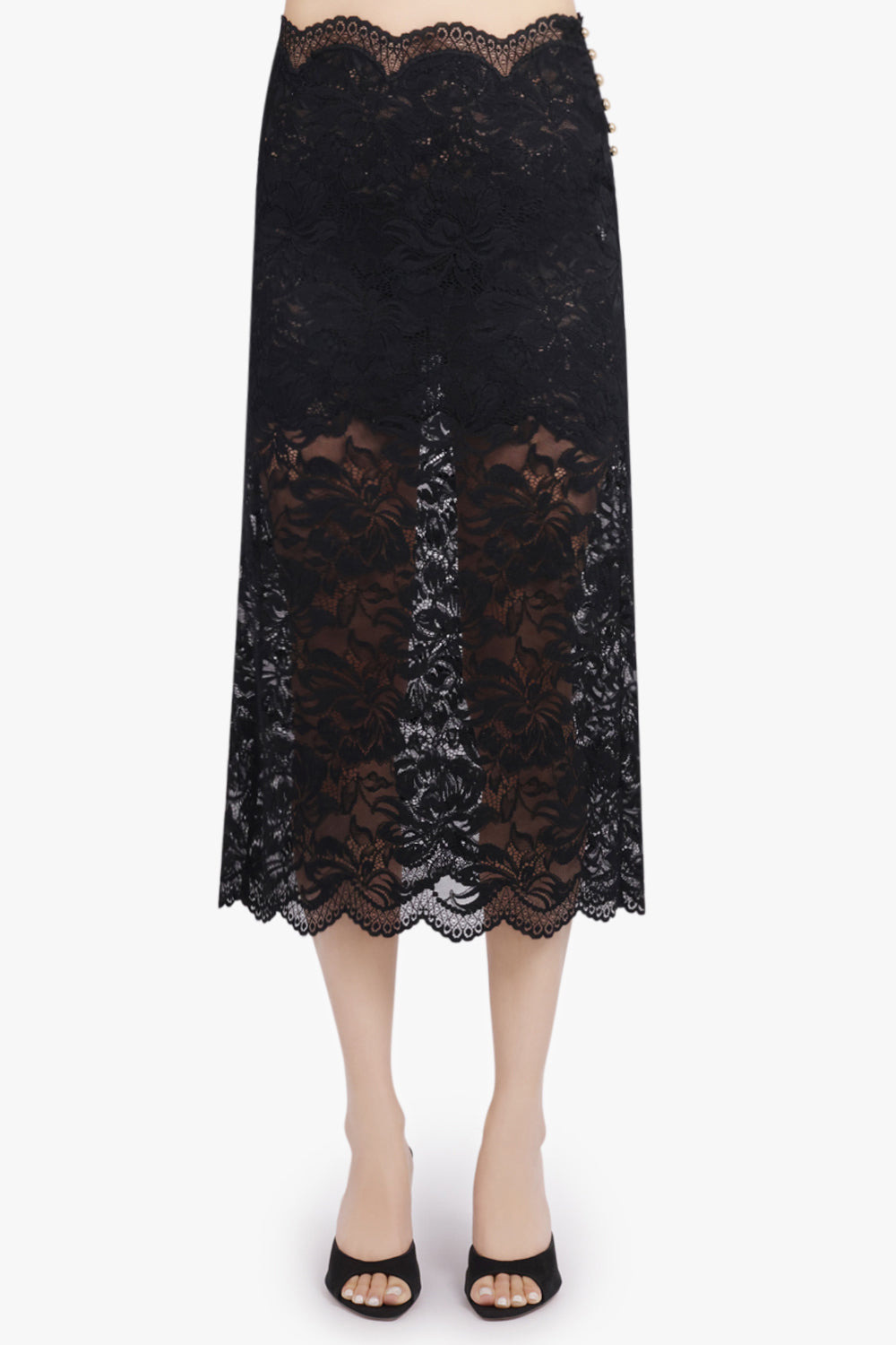 LACE STRAIGHT MIDI SKIRT | BLACK - 3
