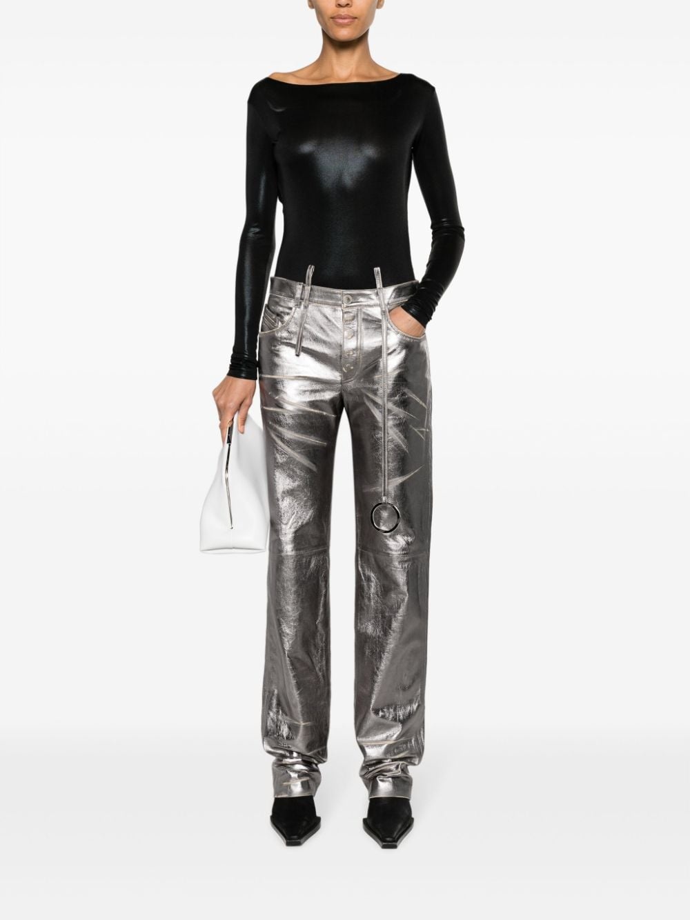 distressed straight-leg leather trousers - 2