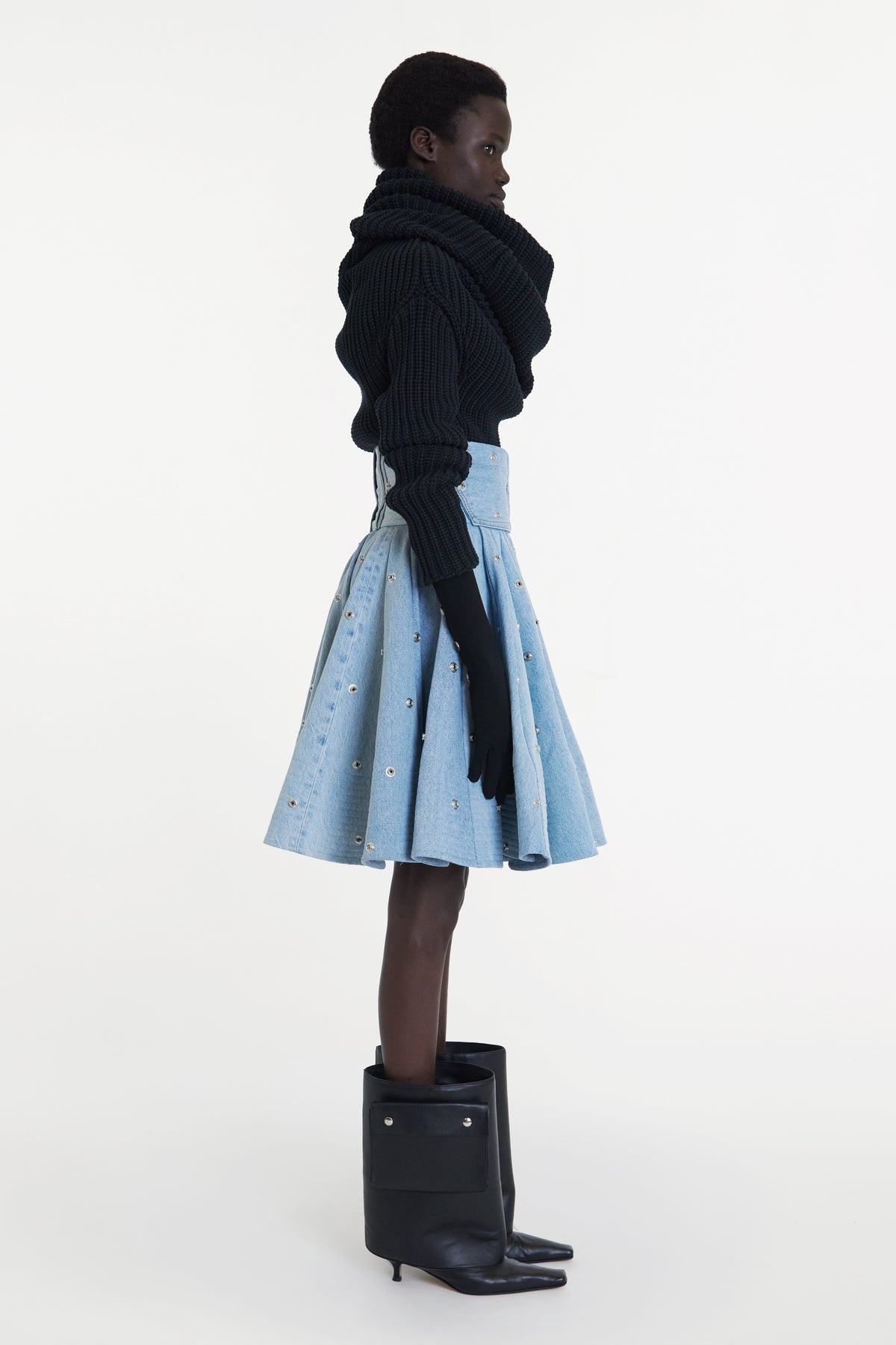 KNIT SNOOD TOP WITH GLOVES BLACK - 5