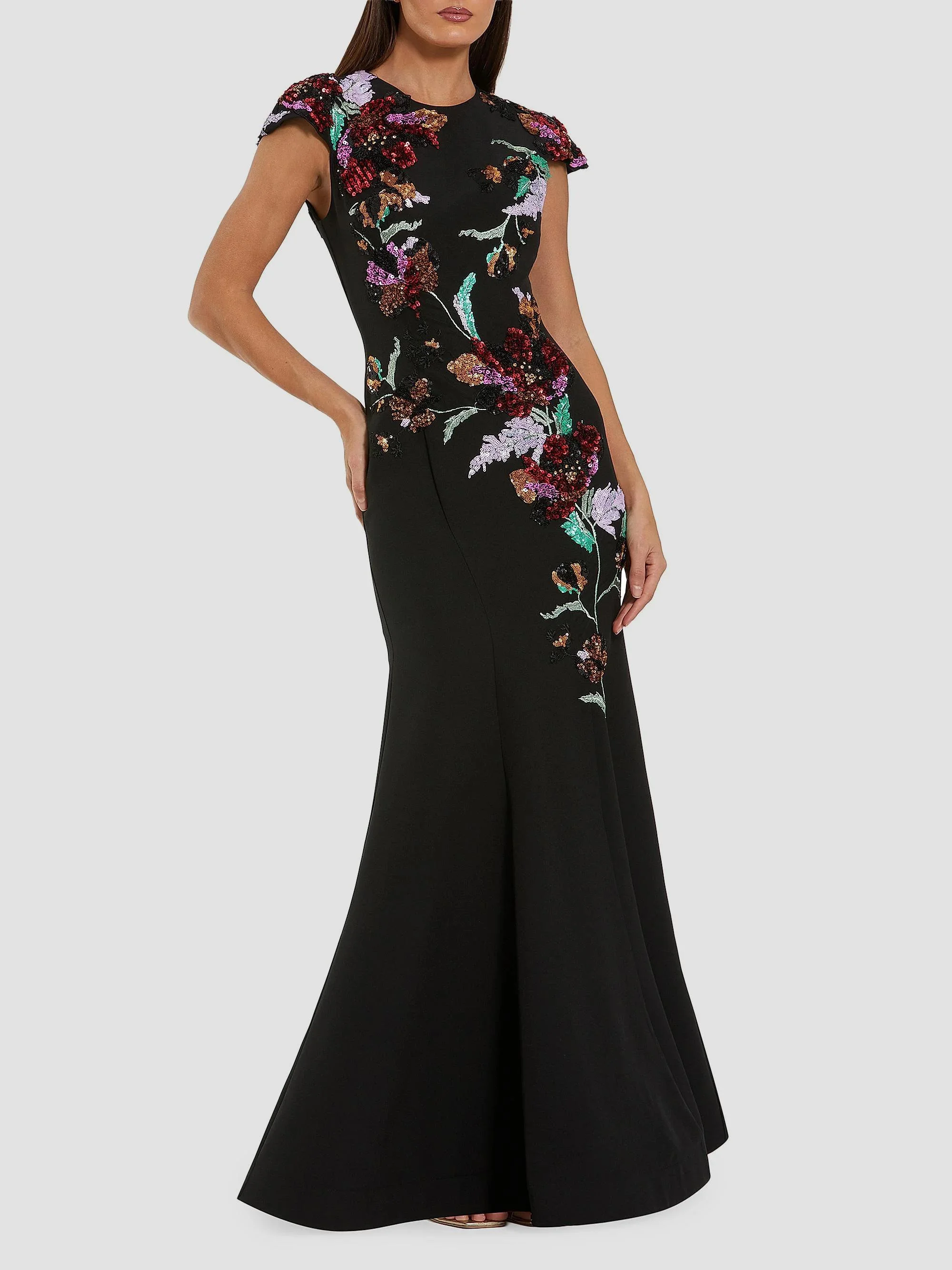 Women's Floral Sequin-Embellished Crepe Mermaid Gown - Black Multi - 1