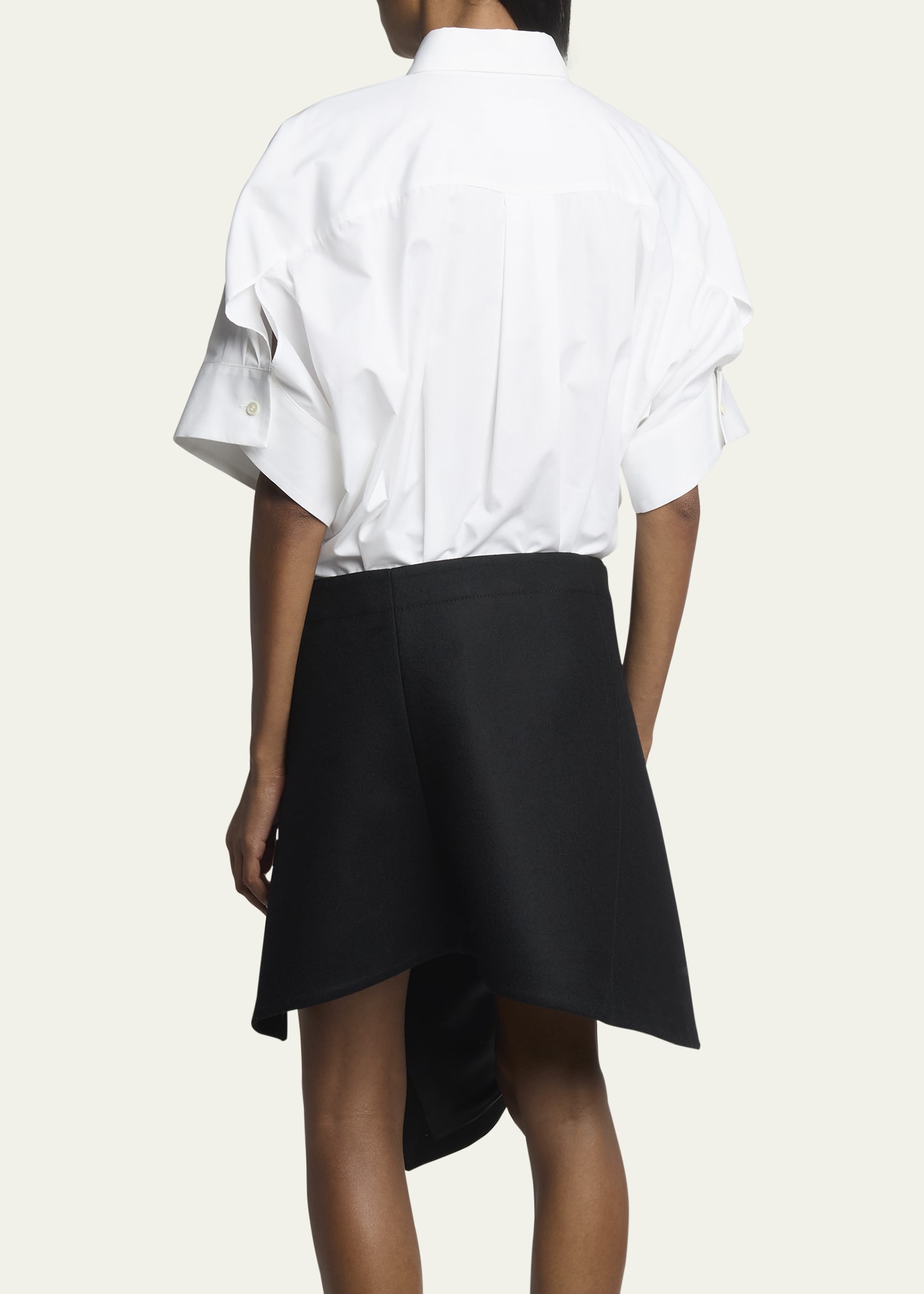 Button Down Midi Shirt Dress With Suiting Asymmetric Skirt - 3