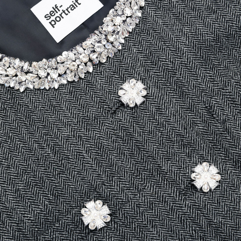 Grey Herringbone Crystal Trim Jacket 5