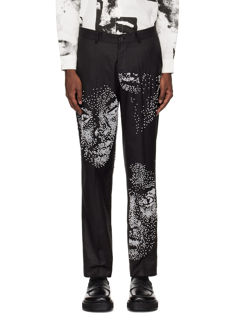 Black Beaded Faces Suit Trousers - 1