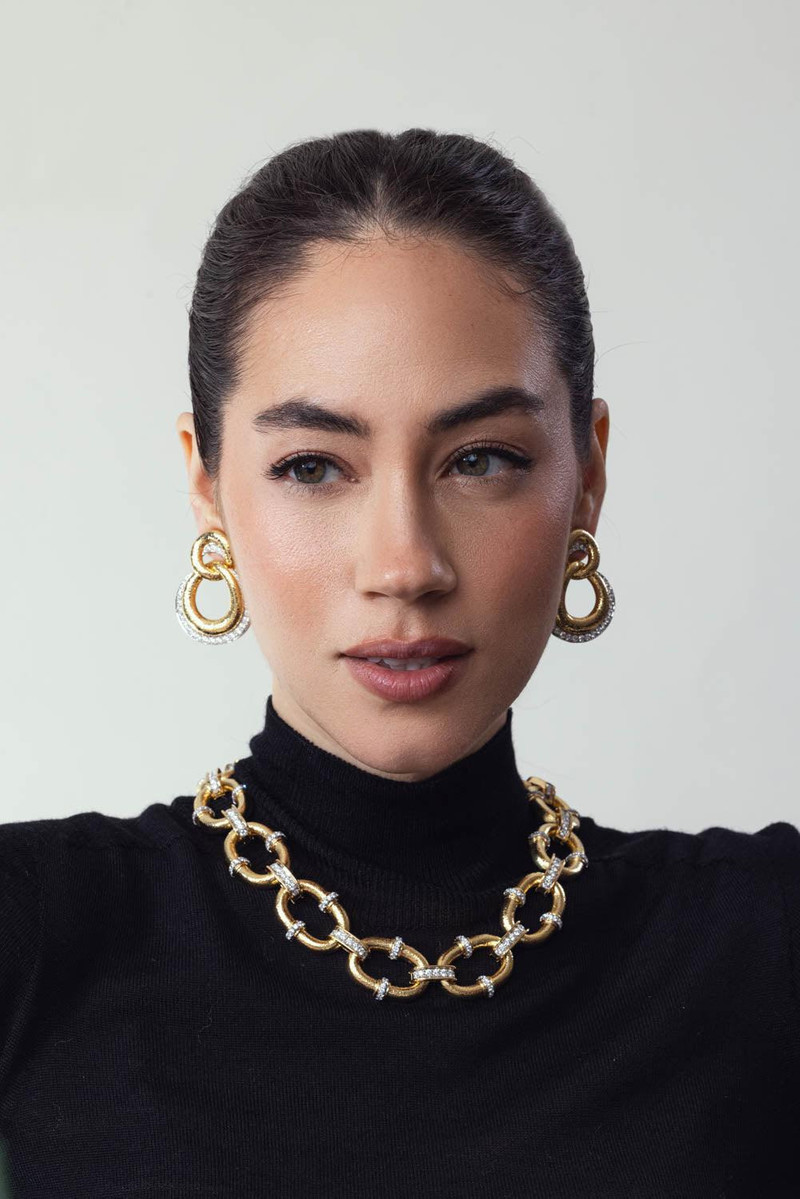 DAVID WEBB Hammered Diamond Double Link Earrings outlook