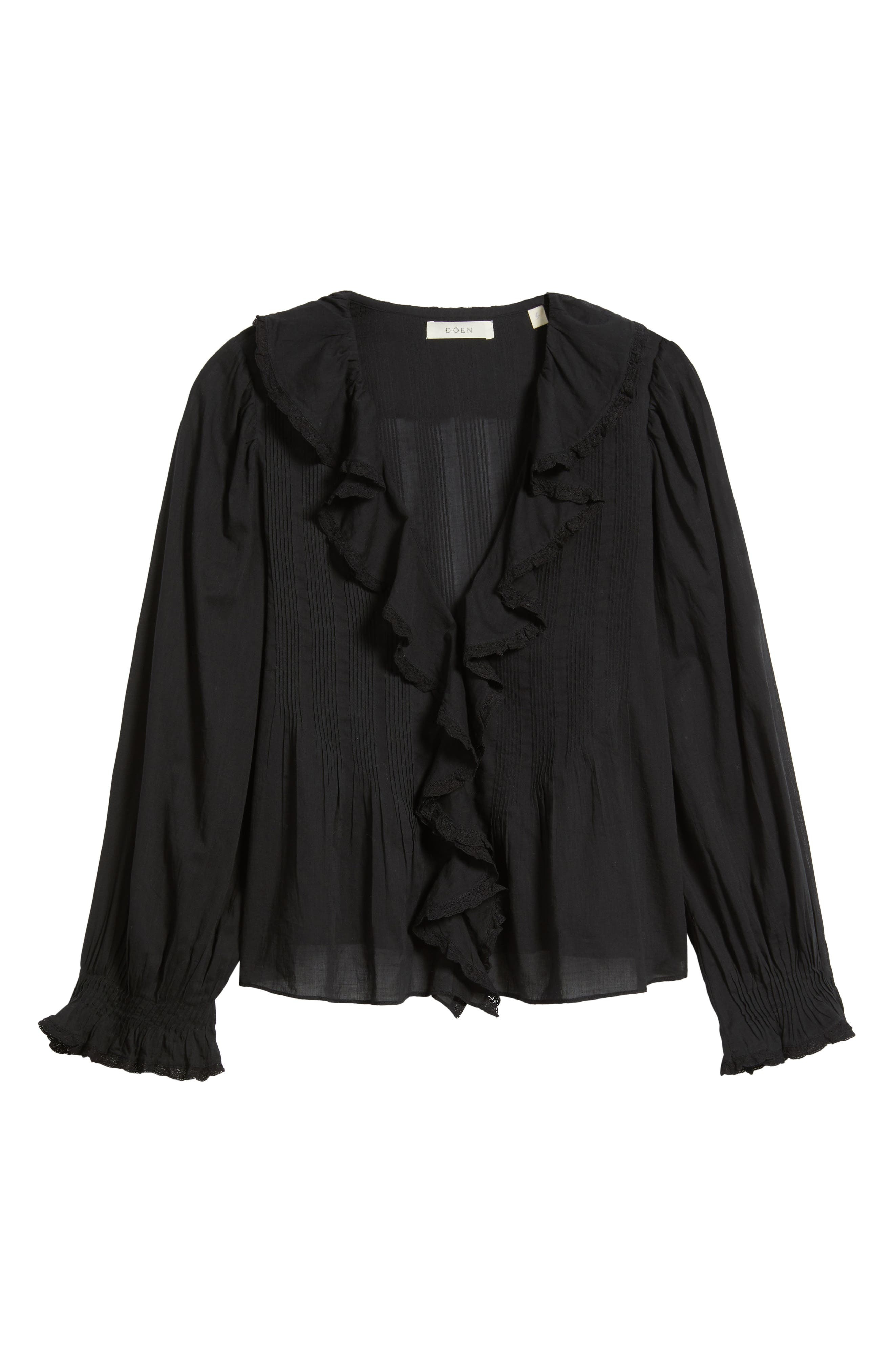 DÔEN Hardy Ruffle Pintuck Organic Cotton Top in Black at Nordstrom - 5
