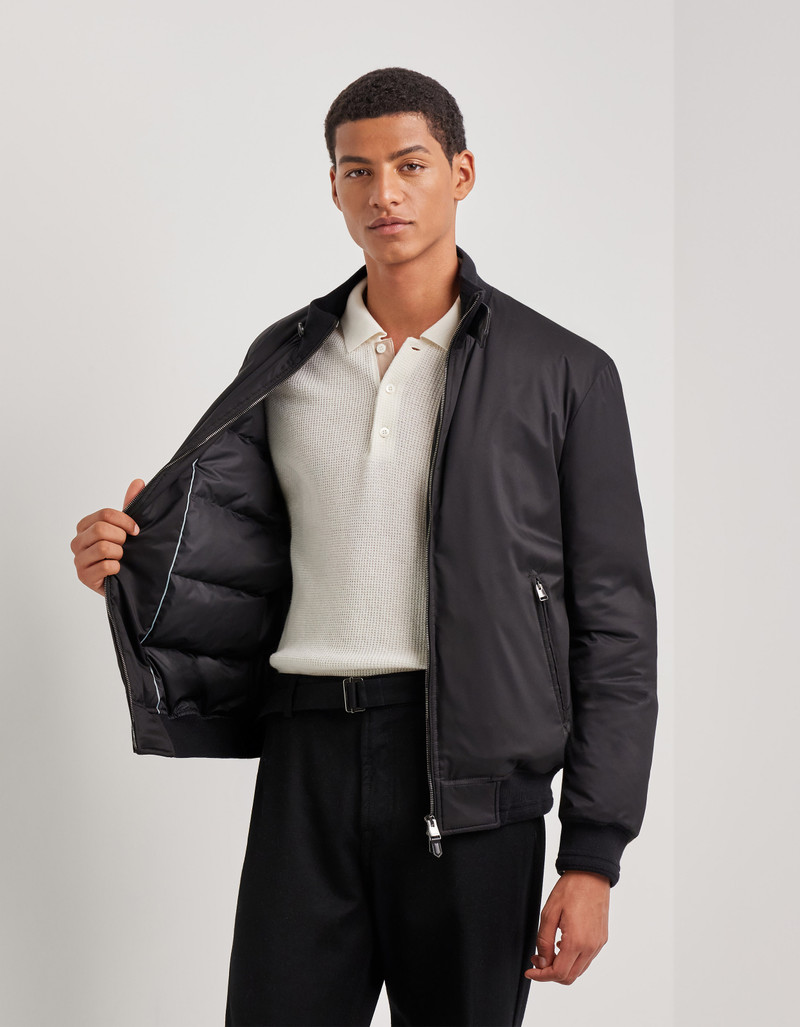 CANALI NUVOLA BLACK PADDED TECHNICAL FABRIC BOMBER JACKET 6