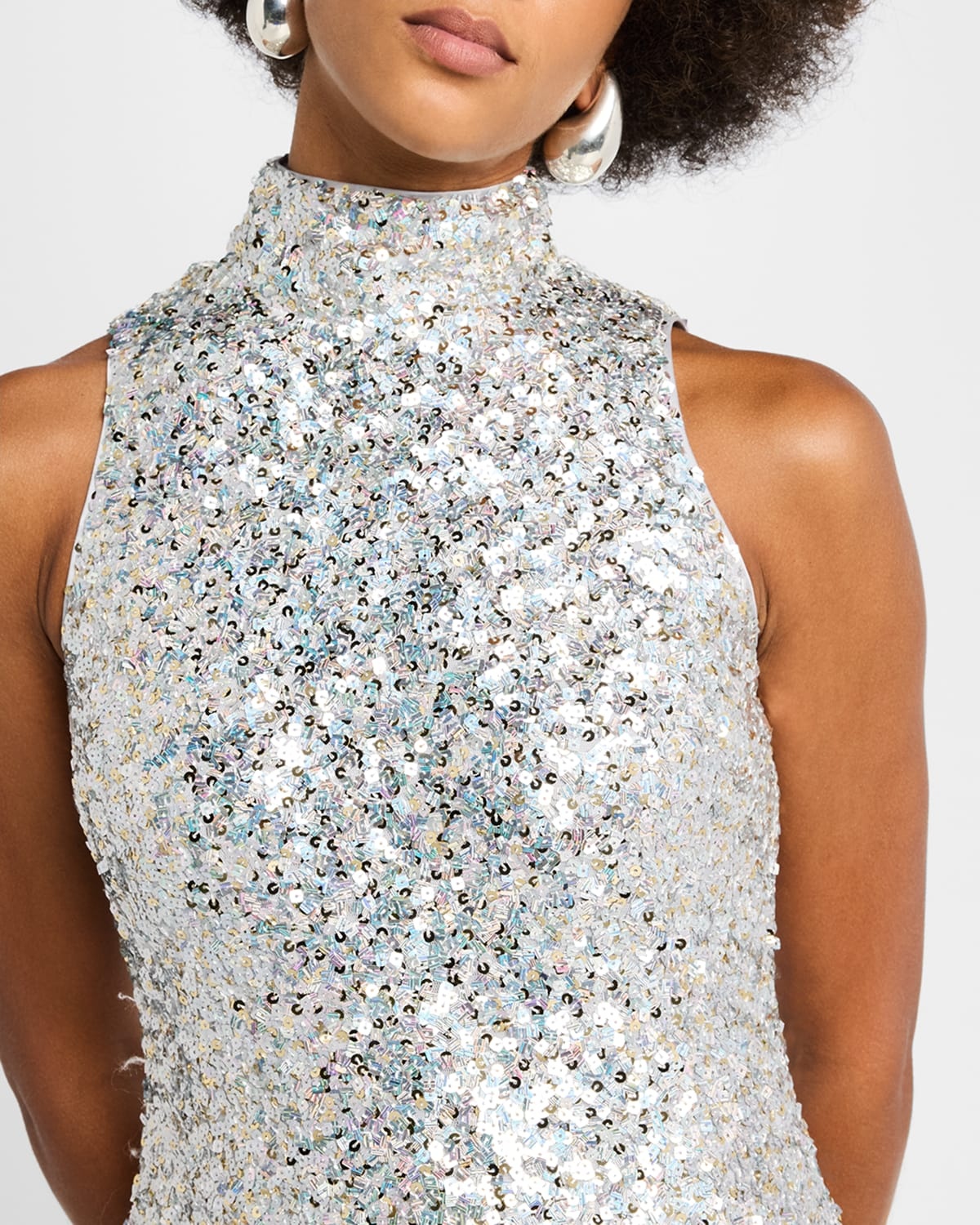 Sculpty High-Neck Sequined Dress - 5