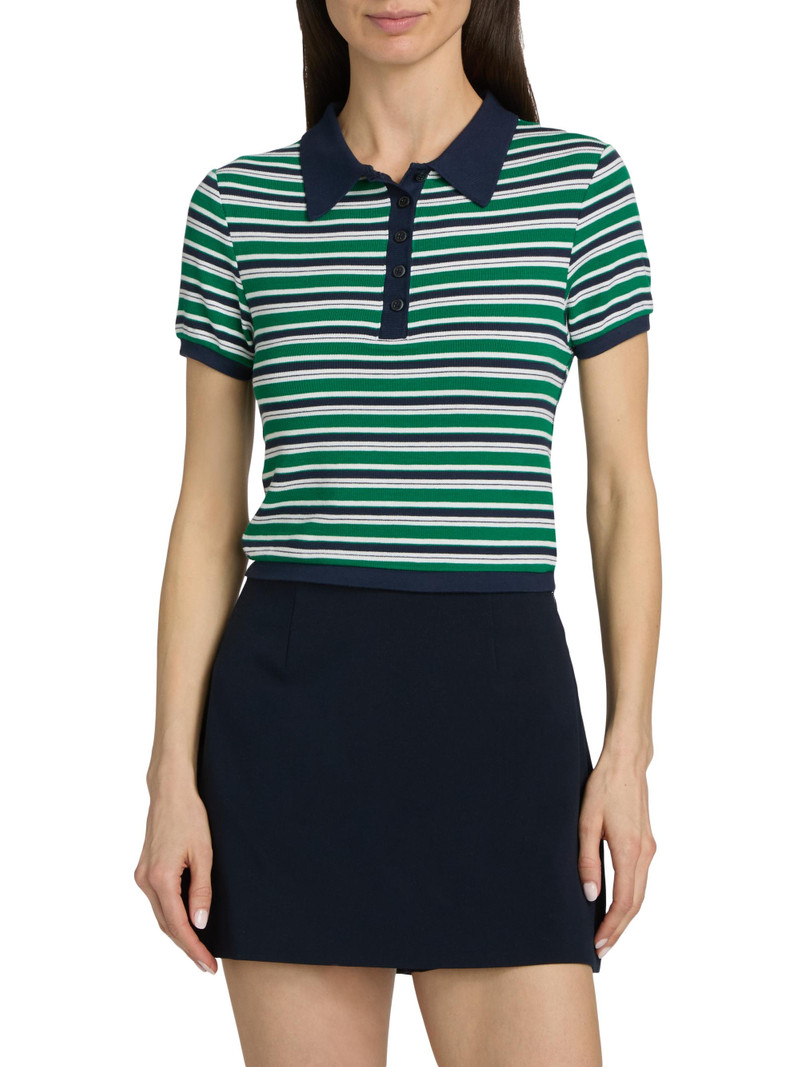 Women's Marnie Striped Knit Crop Polo Top - Kelly Green Stripe 3