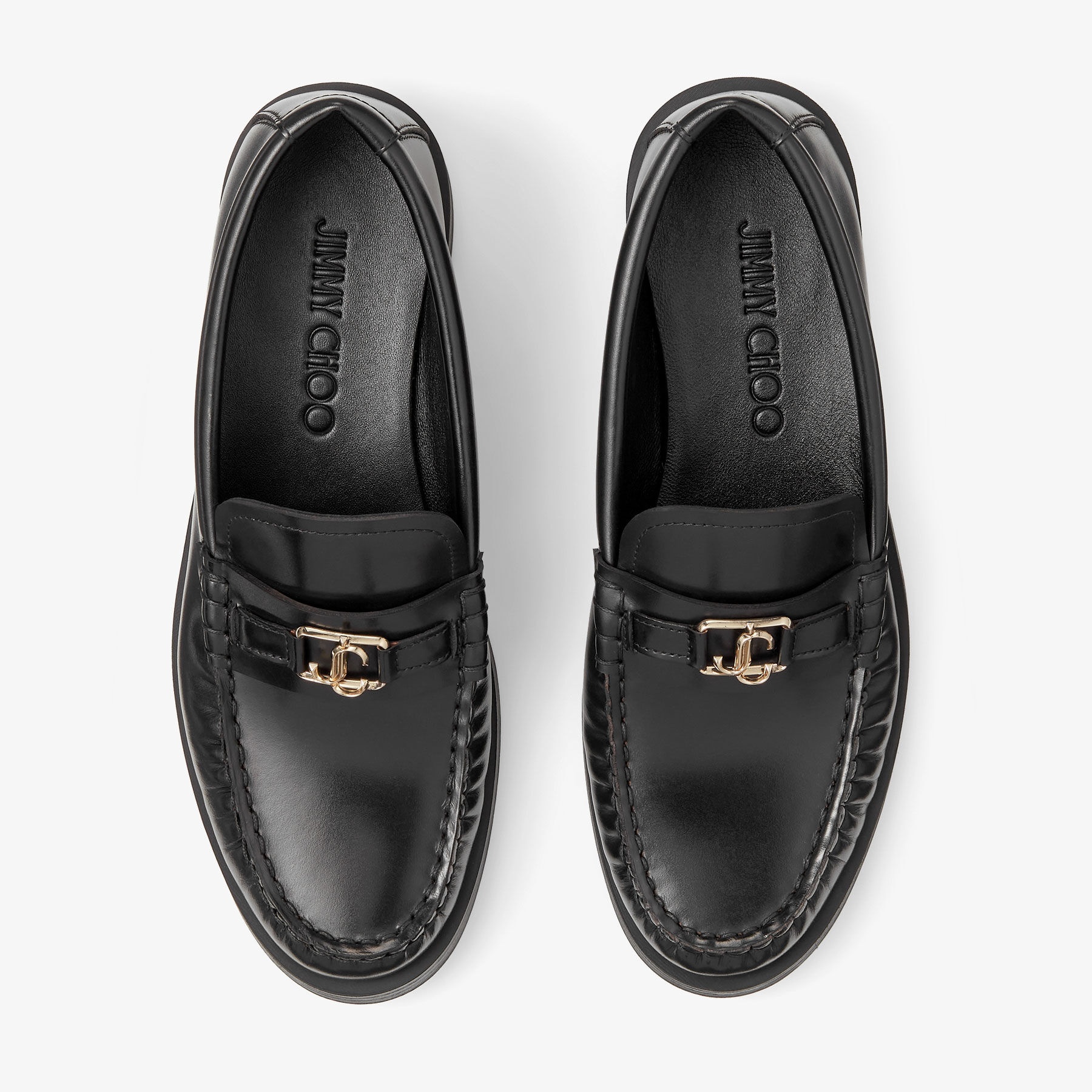 Addie/JC
Black Box Calf Leather Flat Loafers with JC Emblem - 4